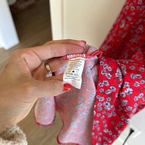 HAYDEN Floral Short Sleeve Midi Shirt Dress Red L - Picture 7 of 9